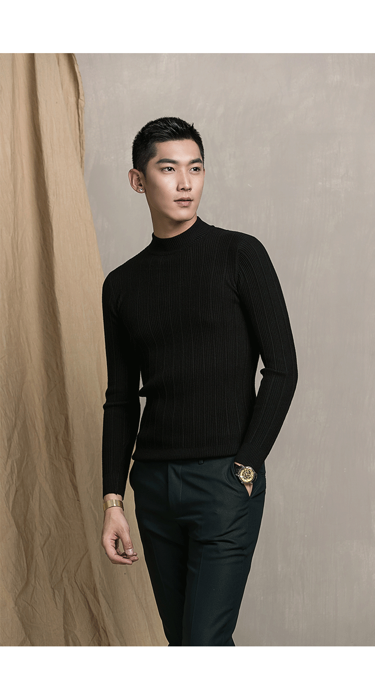 Horizon nam mùa thu và mùa đông nửa cao cổ áo hoa văn rắn màu áo len thanh lịch mỏng nhẹ áo len đáy gió áo khoác nam hàng hiệu