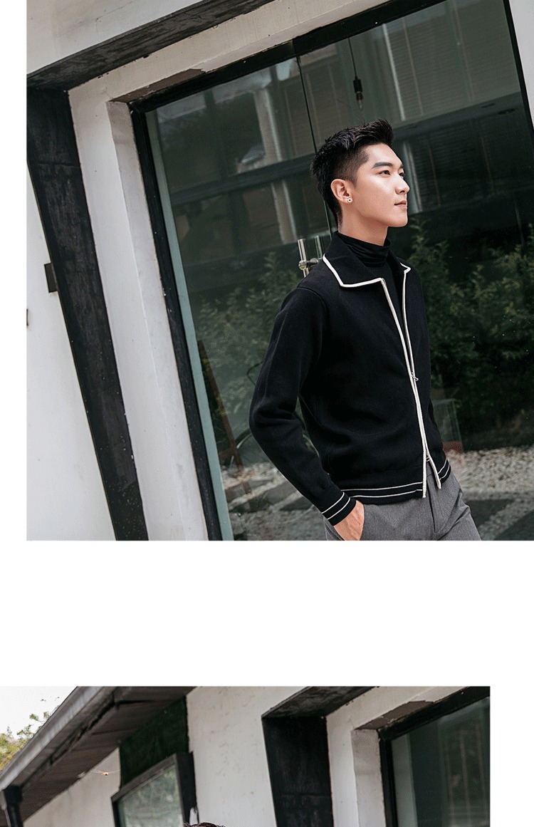 Mùa thu và mùa đông màu sắc phù hợp với đôi dây kéo mỏng chic ve áo cardigan nam ấm áo len áo len thủy triều áo khoác len nam