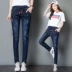 Quần thun lưng lửng size lớn màu đen cộng với quần jeans nhung nữ Hàn Quốc phiên bản xuân hè thu eo cao là quần lửng mỏng hậu cung chất béo mm thủy triều Quần jean