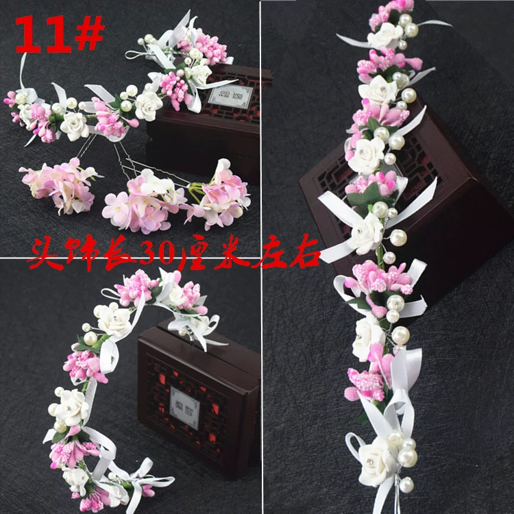 Cô dâu vương miện cưới làm tóc ngọt ngào Nhật Bản và Hàn Quốc màu đỏ trắng hoa cưới phụ kiện trang sức studio