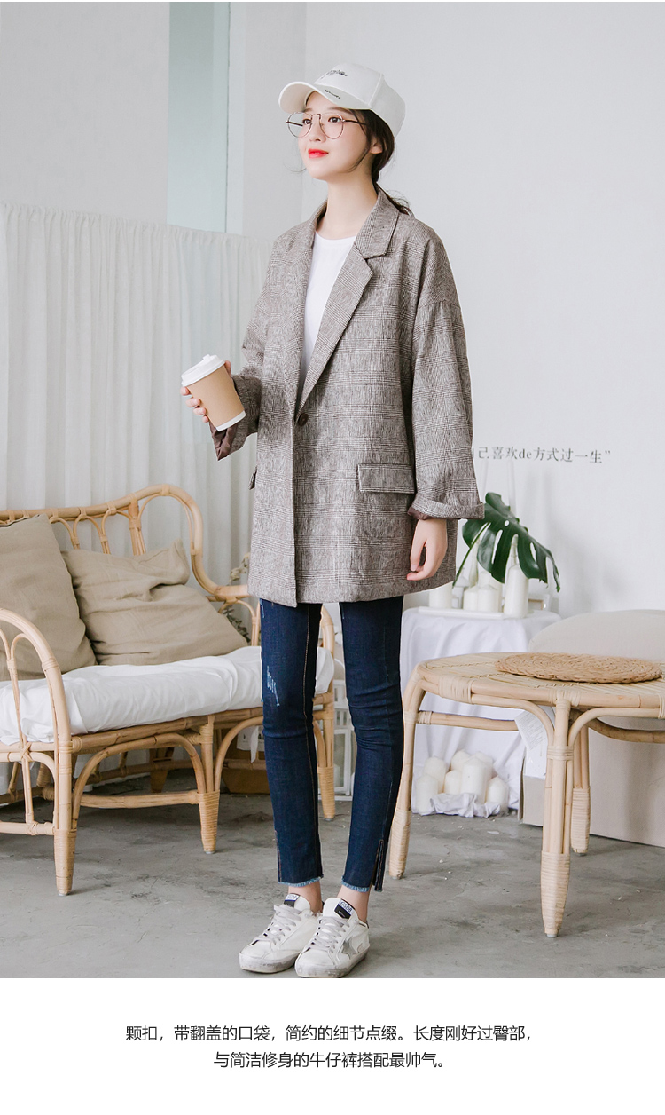 Vòng lặp thời gian 丨 韩 chic xu hướng rộng retro nhỏ phù hợp với mùa thu trench coat kẻ sọc kiểm tra áo khoác nữ áo kiểu nữ