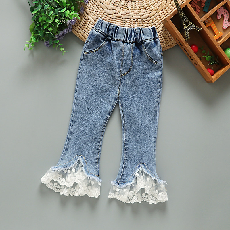 Girls' jeans spring and autumn new baby girl trousers Western style children's Korean version of the flared pants 1-6 years old fashionable pants 3