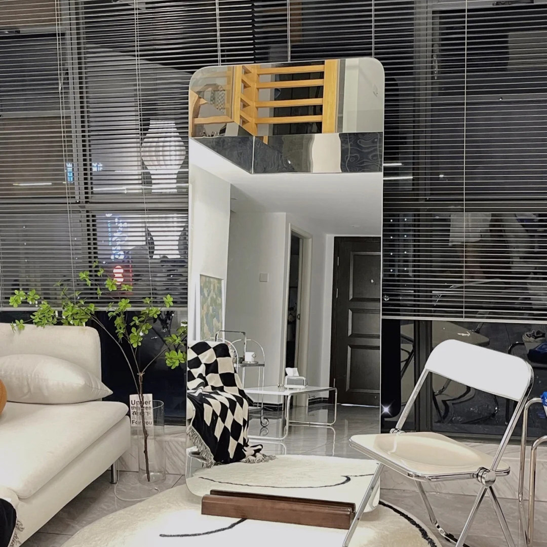 Light luxury thin beauty clothing store fitting mirror household full body mirror ultra white base floor mirror rectangular fitting mirror