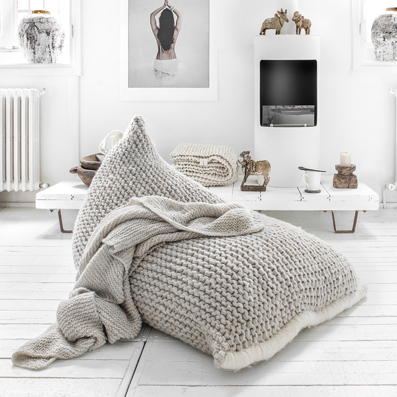 Nordic ins lazy sofa knitted bean bag homestay style decoration tatami living room balcony bay window leisure futon