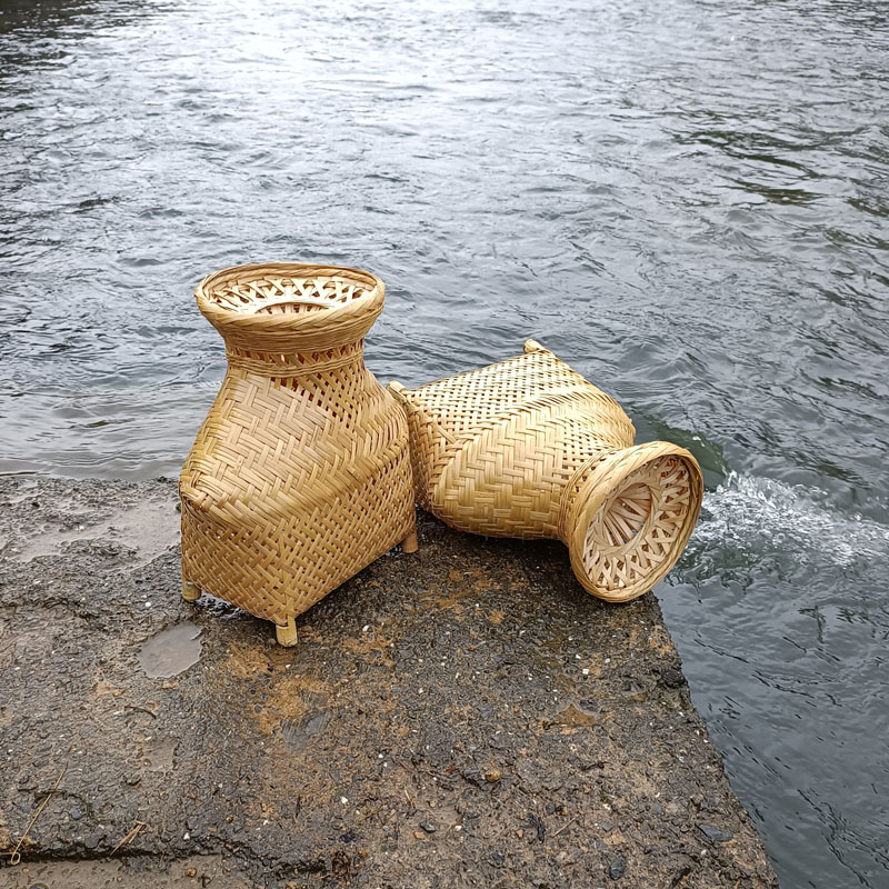 Bamboo-made Fish Basket for drained fishing basket for large fishing gear handmade bamboo lampshade decoration
