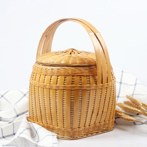 Bamboo Handheld Bamboo Basket Round Retro Pastoral Hand Woven Storage Egg Basket Bamboo Basket Products Crafts