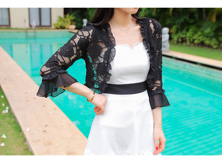 2017 ren nhỏ khăn choàng áo khoác mùa hè ngắn bên ngoài phần mỏng cardigan ngắn tay kem chống nắng quần áo nữ hoang dã nhỏ vest bộ đồ mặc nhà mùa hè