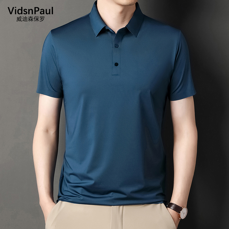 Vidsnpaul Men's Mulberry Silk Short-Sleeved Lapel Polo Shirt Business Casual High-End T-Shirt