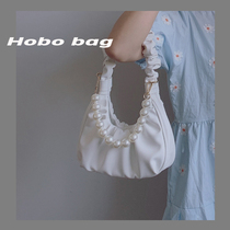 Niche bag armpit bag female cloud fold bag pearl bag wild crossbody white 2021 new handbag summer