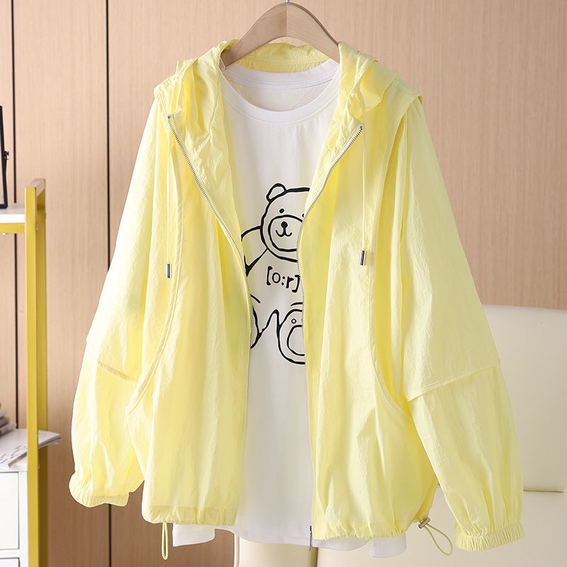 Summer New Style Casual Loose Fashion Solid Color Hooded Sun Protection Clothing for Women Simple Lightweight Top Versatile Age-Reducing Jacket