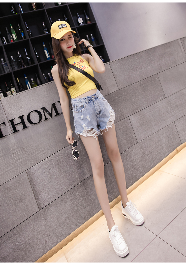 VK旗艦店 韓國風時尚百搭氣質寬鬆破洞毛邊女學生牛仔單品短褲