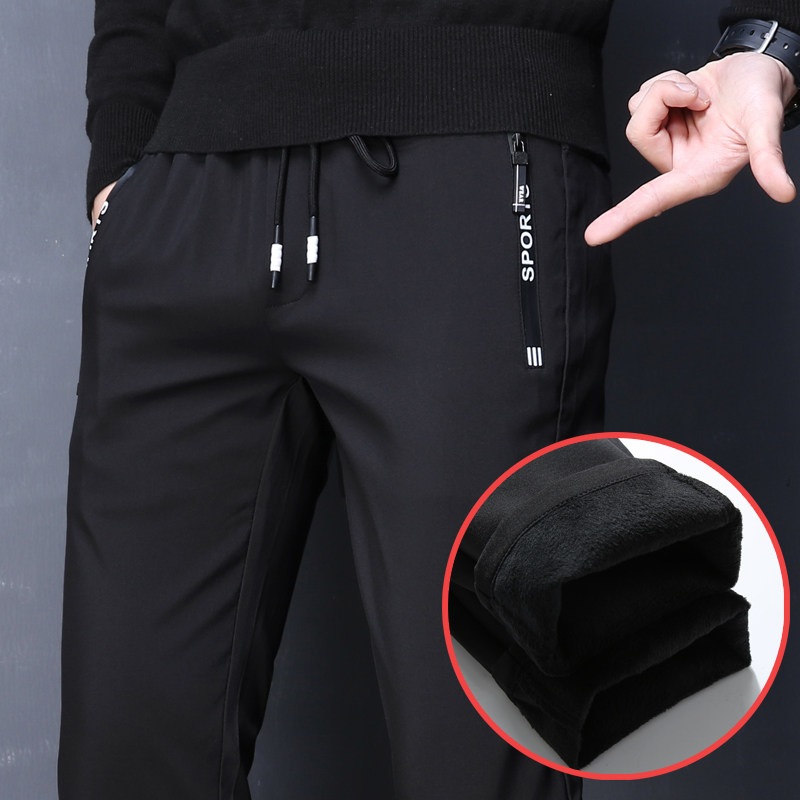Winter velvet thickened outer wear casual pants Men's winter pants Korean version of the trend of youth students autumn and winter sports cotton pants