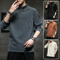 Men plus velvet thick long sleeve T-shirt Spring and Autumn Winter new interior base shirt half high collar clothes