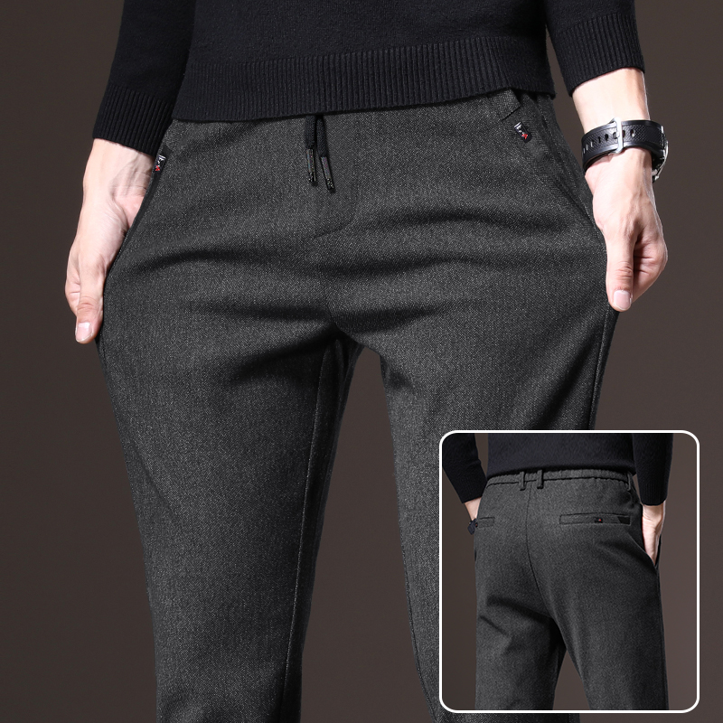 Pants men's autumn and winter new brushed woolen straight-leg pants slim casual pants middle-aged and young work work clothes spring and autumn men's pants
