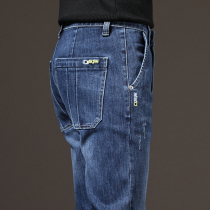 Blue denim pants mens autumn and winter loose straight pants Korean trend young and middle-aged casual trousers simple mens pants