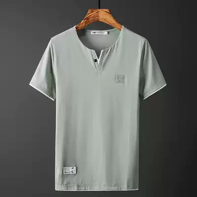 ins men's short-sleeved T-shirt summer Korean V-neck T-shirt trend personality cotton top men's summer half-sleeved clothes