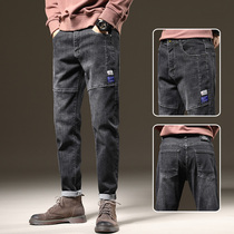 Jeans mens trendy brand personality loose straight Korean version of the trend Joker mens casual pants winter student trousers