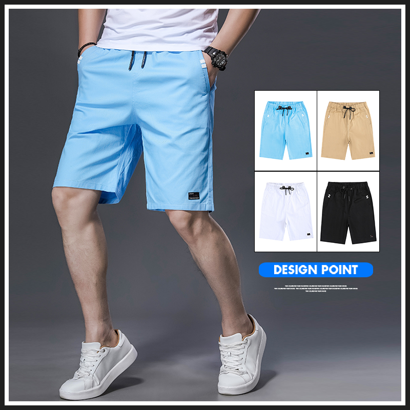 Pure Cotton 50% Pants Men Summer Thin 50% Pants Sports Casual Pants Men's Pure Color Minimalist Beach Pants Shorts Male