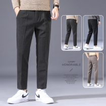 Casual pants mens autumn and winter loose straight trousers elastic waist grinding belted trousers young and middle-aged corduroy autumn pants