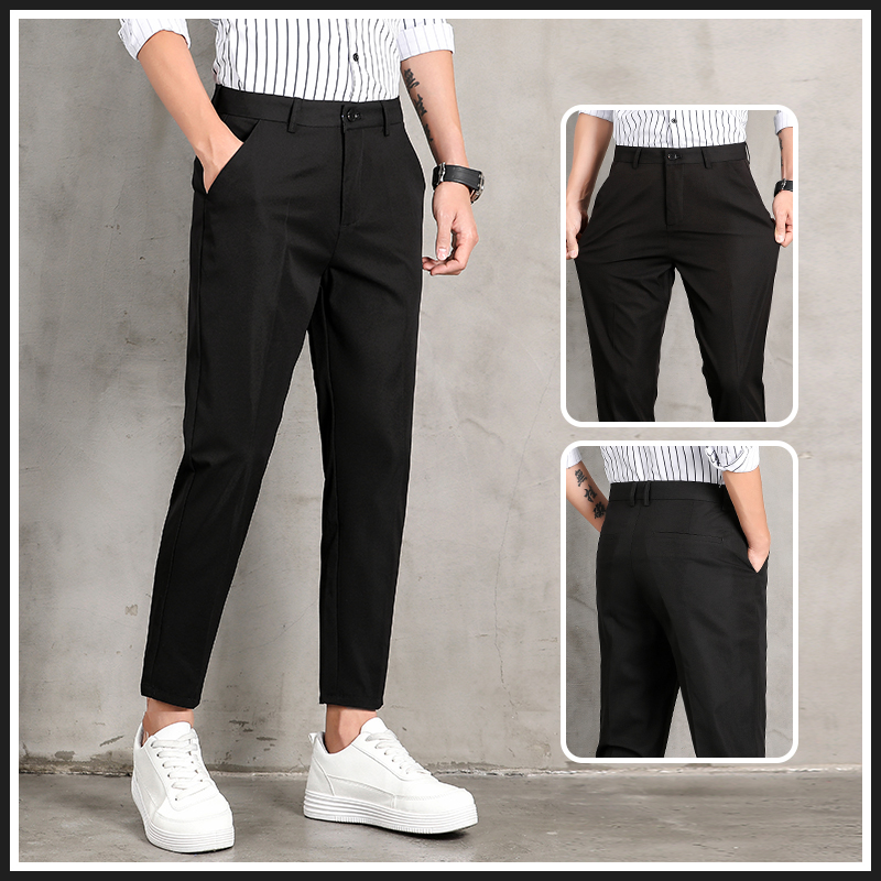 Black 100 Hitch Casual Pants Men Summer Slim Fit Straight Drum 90% Pants Ice Silk Breathable Comfort Working Pants