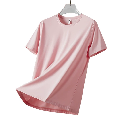 Быстросохнущая летняя ультратонкая тонкая розовая шелковая цветная спортивная футболка с коротким рукавом