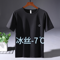 Summer ultra-thin section ice silk sliding short sleeve T-shirt male speed dry loose mesh air conditioning half sleeve trend round collar bottom shirt
