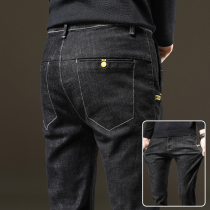 Jeans mens straight loose black retro trend Korean youth autumn and winter casual trousers simple fashion mens pants