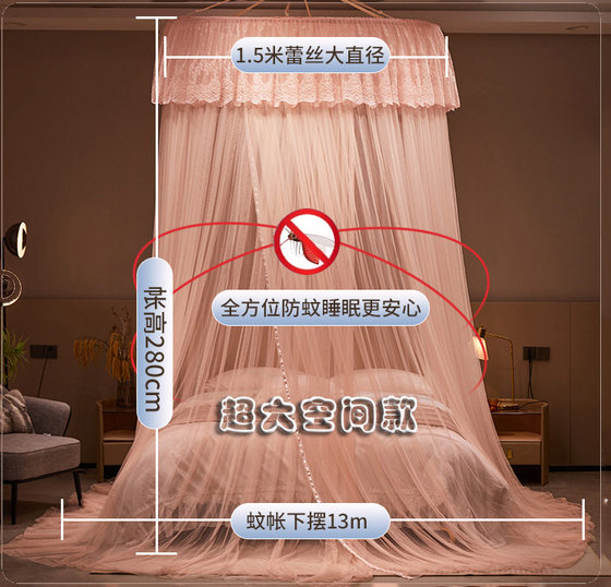 免打孔吊顶圆顶蚊帐家用吊挂落地式防蚊卧室公主风免安装加密宫廷