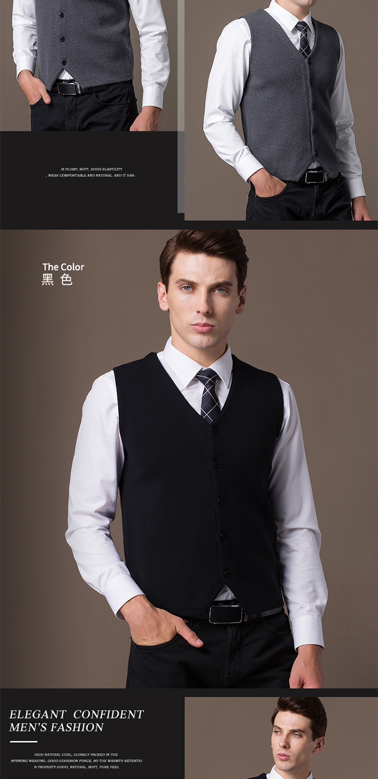 Áo len dệt kim nam màu trơn V-cổ phù hợp với vest nam kinh doanh không tay áo len trẻ trung cotton mùa xuân và mùa thu vest xu hướng vai áo vest nam hàn quốc