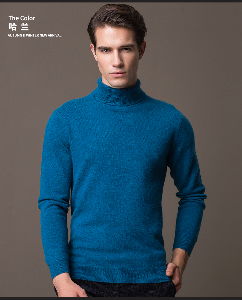 Hengjue cao cổ áo cashmere áo len nam mỏng tinh khiết cashmere dài tay đáy áo len nam áo len mùa thu và mùa đông đen