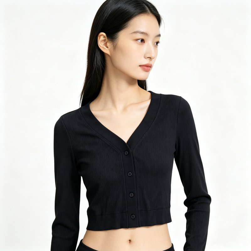In Stock~Vuori Pose Cropped Women's Short V-Neck Button Knit Cardigan Vw1260
