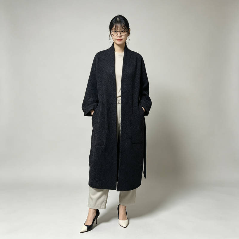 Domestic In-Stock~ Aritzia Women's Minimalist Old-Money Style High-End Long Wool Coat with Belt 64263