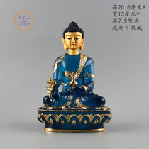 Liuli medicine Buddha Tibetan Tantric Buddha statue hand-pasted gold painted high imitation glass statue three treasure Buddha statue
