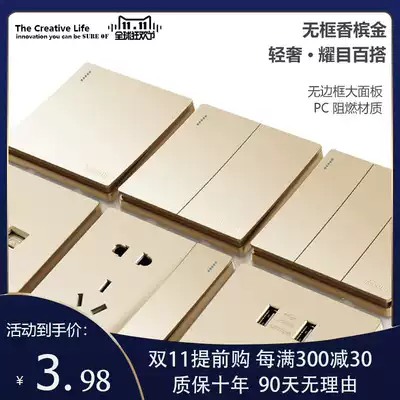 TCL Dbc86 switch socket concealed gold 5 five-hole two-three plug with single double cut USB wall panel