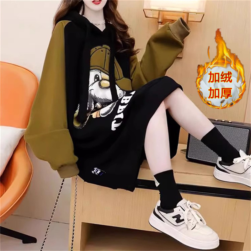 Pure Cotton Butt-Covering Top, This Year's Trendy and Beautiful Sweatshirt for Women, Autumn and Winter Mid-Length New Popular Style, Fleece-Lined European Clothing Pure Cotton Butt-Covering Top, This Year's Trendy and Beautiful Sweatshirt for Women, Autumn and Winter Mid-Length New Popular Style, Fleece-Lined European Clothing