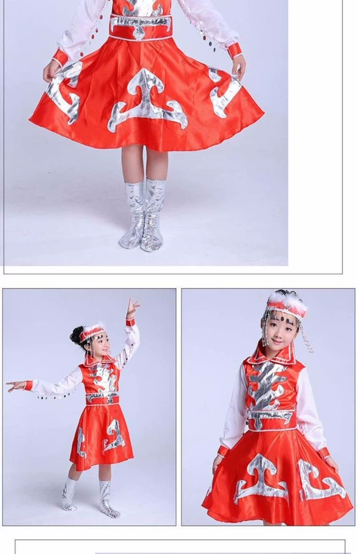 Trang phục biểu diễn mới cho trẻ em trang phục dân tộc Cô gái Mông Cổ đũa múa quần áo Trang phục múa Mông Cổ đầm trẻ em cao cấp