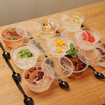 Plastic round thick disposable bowl with lid noodle bowl for takeaway packing lunch commercial jelly ice powder bowl to send spoon