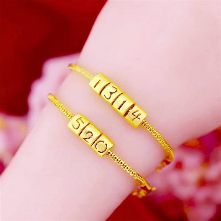 Hong Kong 999 real gold 520 hand-shaped new men and women couples 1314 bracelets 24k gold snake bone chain Valentine's Day