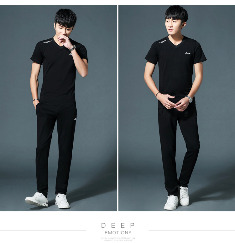 Mùa hè phù hợp với thể thao nam thanh niên trung niên và già tay ngắn quần dài cotton thường xuyên áo thun thể thao - Thể thao sau bộ thể thao adidas nam chính hãng