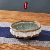 Grass people rough pottery Ru kiln open slice water Tea wash ceramic cup wash old rock mud Japanese Zen retro tea Basin