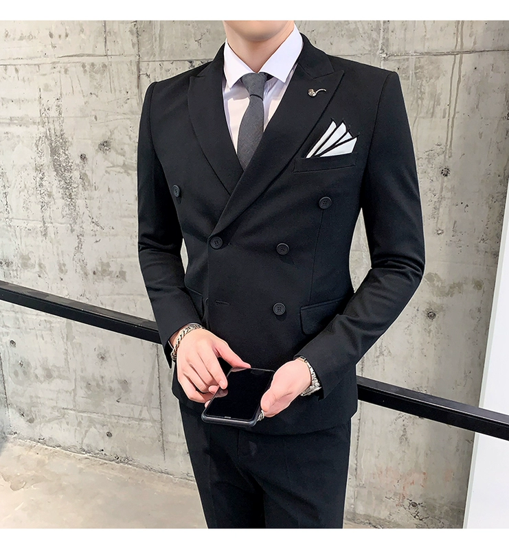 Đôi ngực phù hợp với nam giới Phiên bản Hàn Quốc của sự tự tu dưỡng kinh doanh chuyên nghiệp trang trọng mặc áo cưới chú rể Xu hướng vest Anh - Suit phù hợp