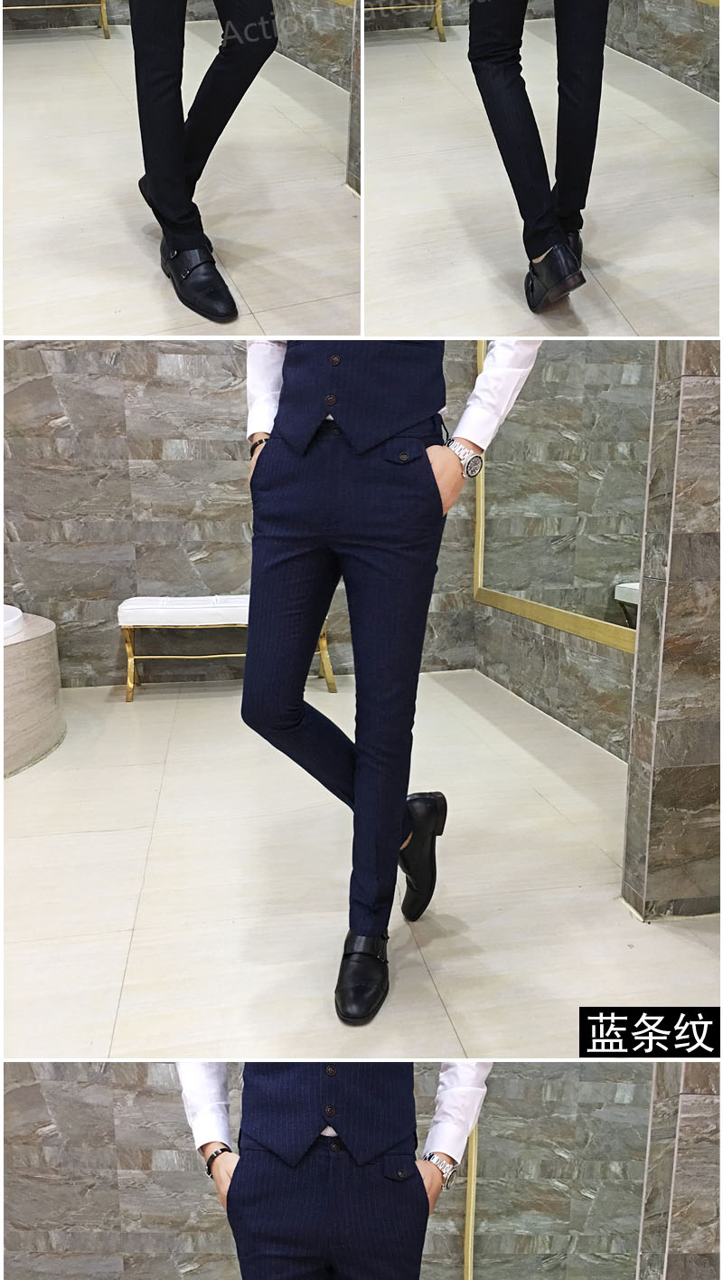 Sọc dọc tối Quần nam Hàn Quốc Quần chân mỏng Quần nam kinh doanh phù hợp với quần tóc vest nam đẹp