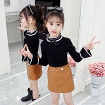 Girls sweater 2021 new autumn and winter clothing foreign air 100 hitch black Nehitch blouse with little girl half height collar