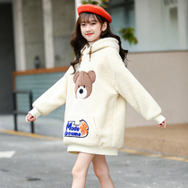 Girl mid-length dress with cap necropolis 2022 new CUHK Fairy Ocean Gas Net Red Autumn Winter Clothing Thickened sweater