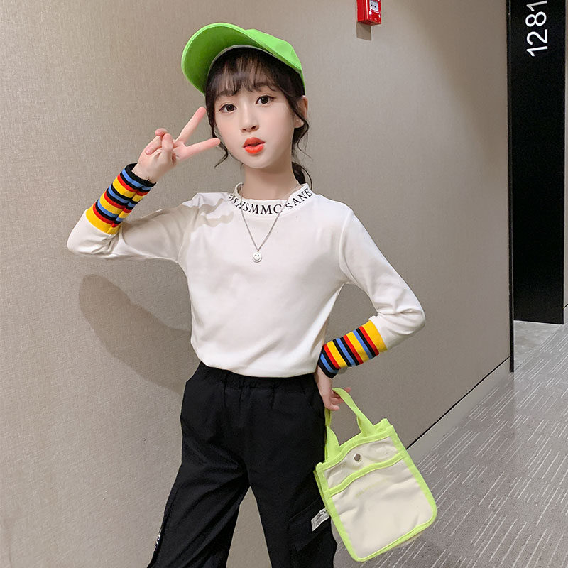 Girl Beating Undershirt Foreign Pie 2022 New Spring Autumn Clothing Children 100 hitch blouse girl white long sleeve T-shirt