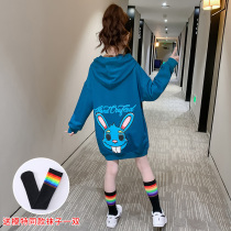 Girls mid-length sweatshirt 2022 spring new CUHK child relaxation with cap spring and autumn foreign air mesh red blouses