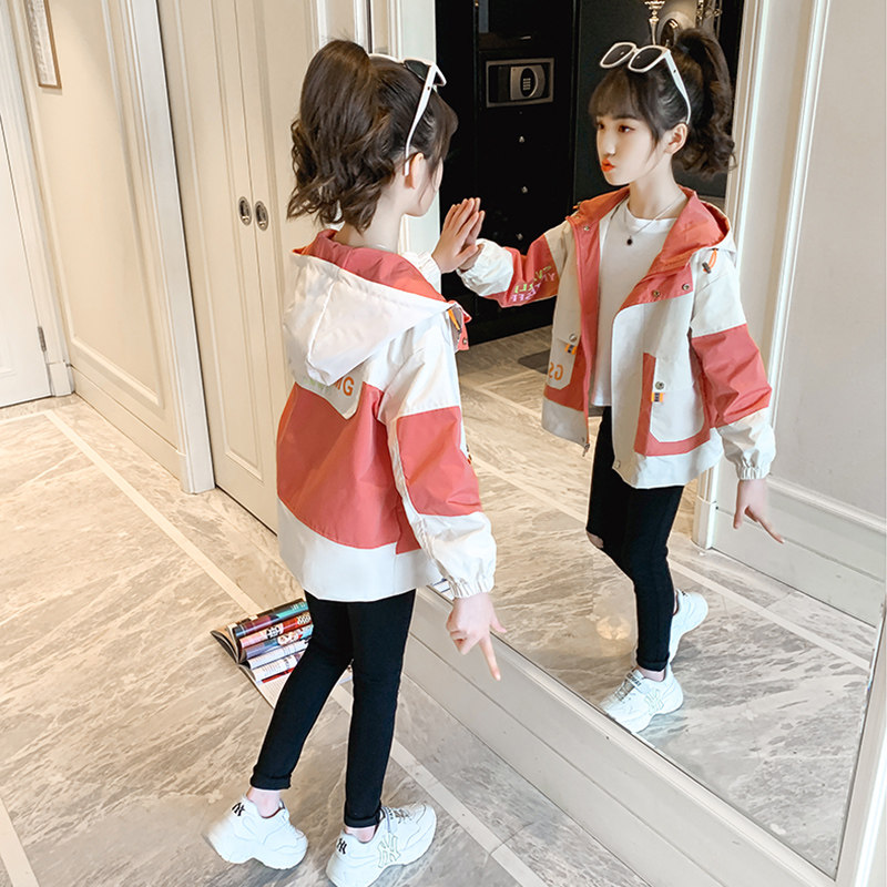 Girls coat Spring and Autumn 2023 new childhood funky hat jacket girls leisure autumn color color color color coat