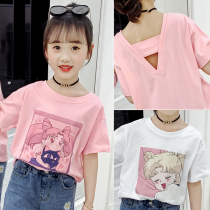 Girl Short Sleeve T-shirt 2022 Summer New Girl Han Version Foreign Air Half Sleeve Child Loose Pure Cotton Body Shirt