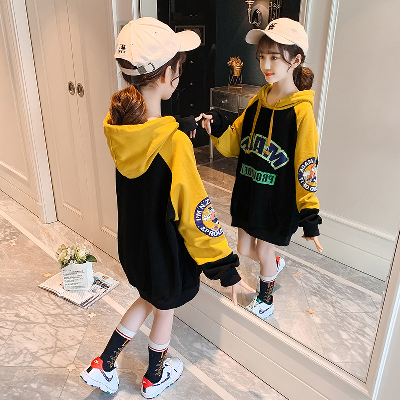 Girl mid-length sweatshirt 2022 new CUHK Scout Fashionable Autumn Dress Girl Loose long sleeves Lianhood blouses 
