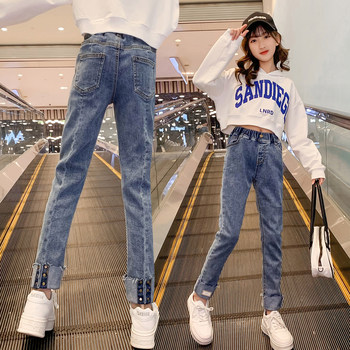 Girls' jeans spring and autumn 2022 new style middle and big children's foreign style fashionable elastic pants girls slim feet trousers